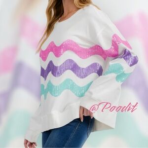Oversized sequin accent French terry top S M L